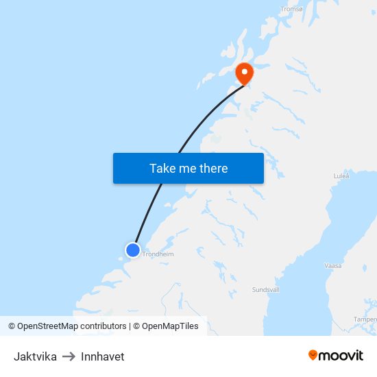 Jaktvika to Innhavet map