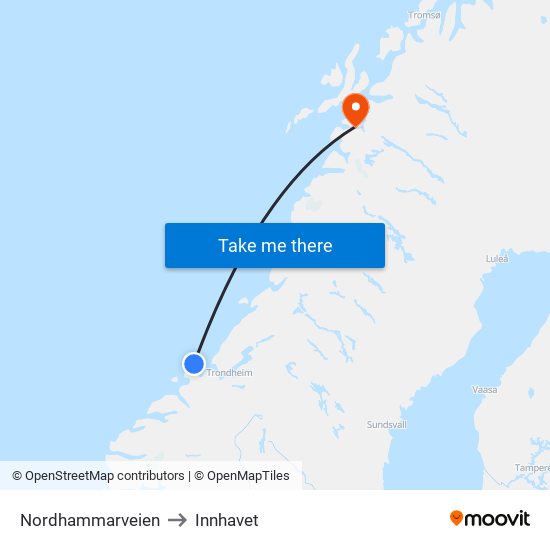 Nordhammarveien to Innhavet map