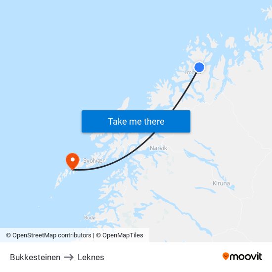 Bukkesteinen to Leknes map