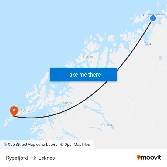 Rypefjord to Leknes map