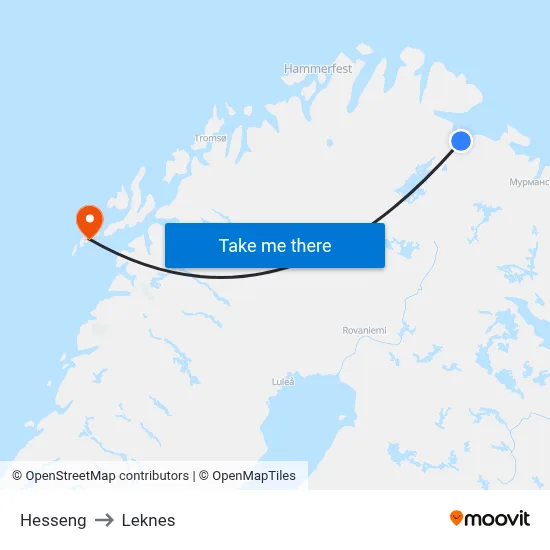 Hesseng to Leknes map