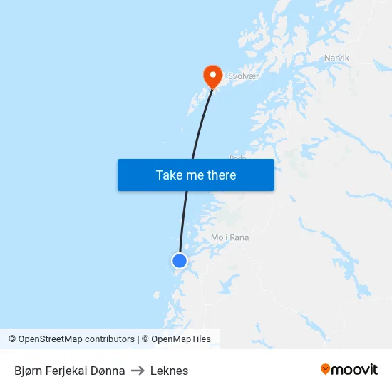 Bjørn Ferjekai Dønna to Leknes map
