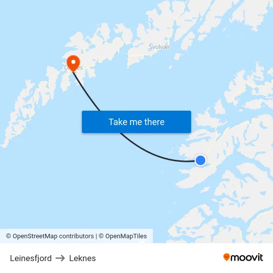 Leinesfjord to Leknes map
