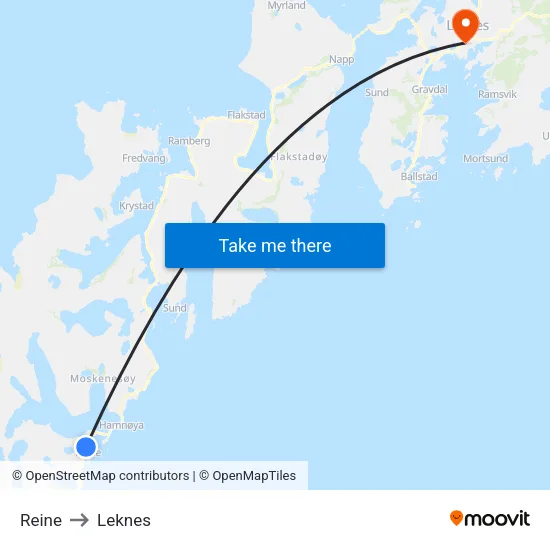 Reine to Leknes map