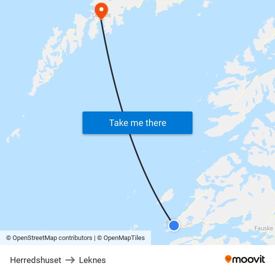 Herredshuset to Leknes map