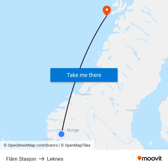 Flåm Stasjon to Leknes map
