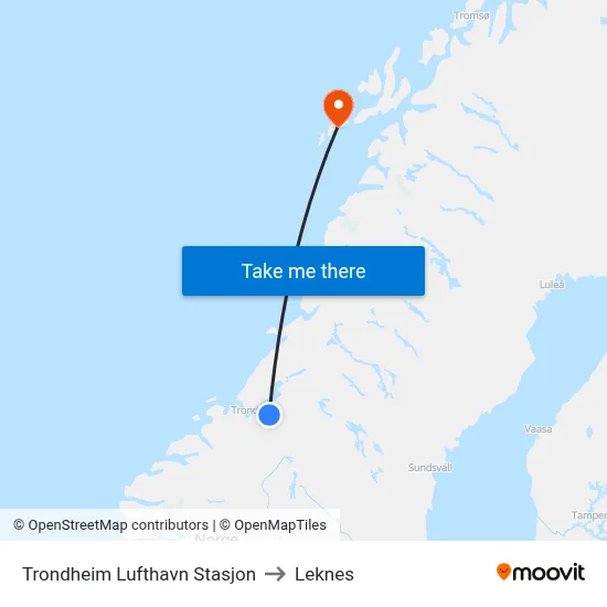 Trondheim Lufthavn Stasjon to Leknes map