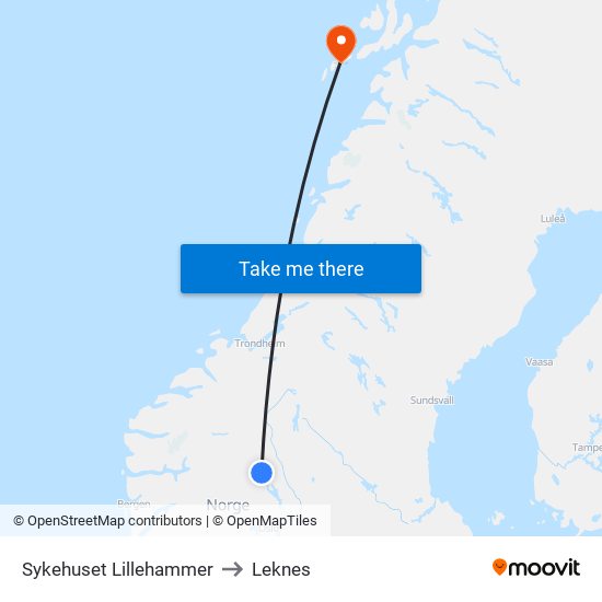 Sykehuset Lillehammer to Leknes map