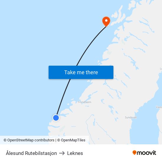 Ålesund Rutebilstasjon to Leknes map