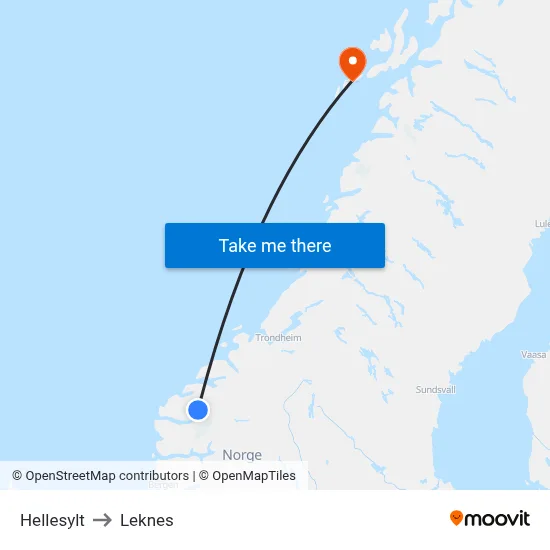 Hellesylt to Leknes map