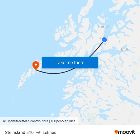 Steinsland E10 to Leknes map