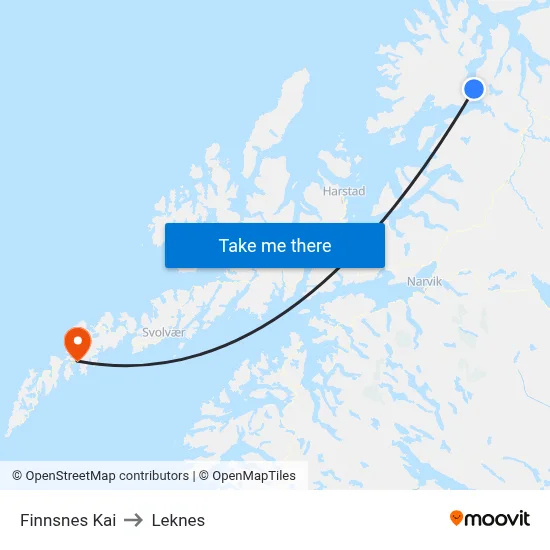 Finnsnes Kai to Leknes map