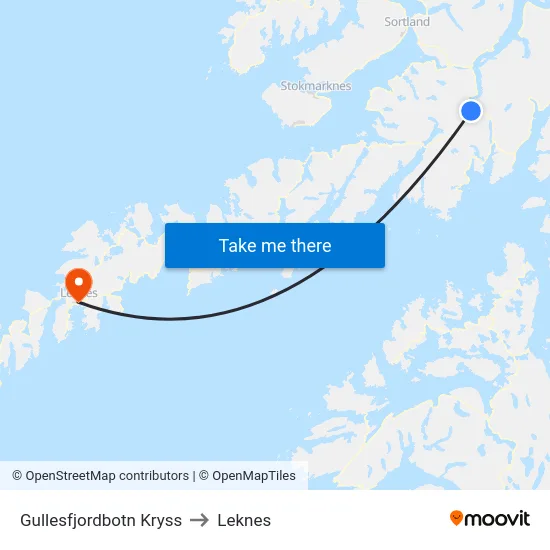 Gullesfjordbotn Kryss to Leknes map