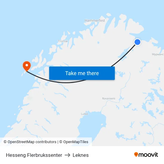 Hesseng Flerbrukssenter to Leknes map