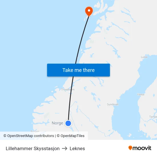 Lillehammer Skysstasjon to Leknes map