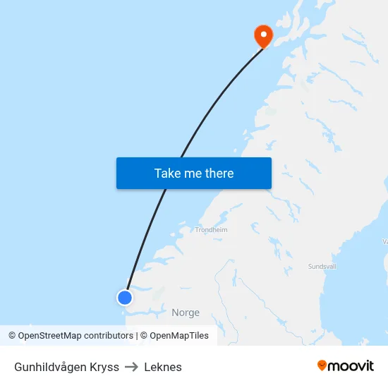 Gunhildvågen Kryss to Leknes map