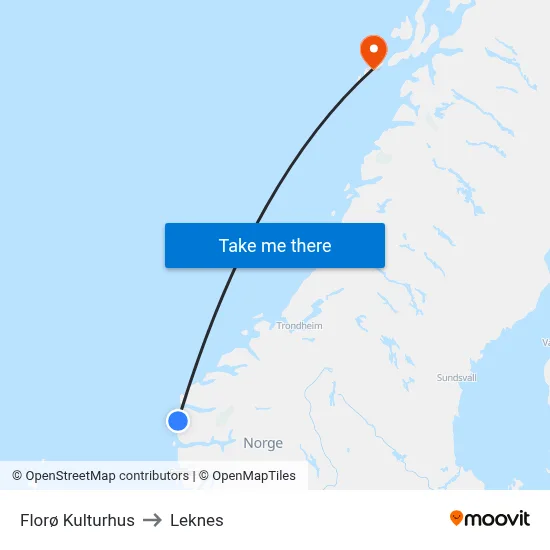 Florø Kulturhus to Leknes map