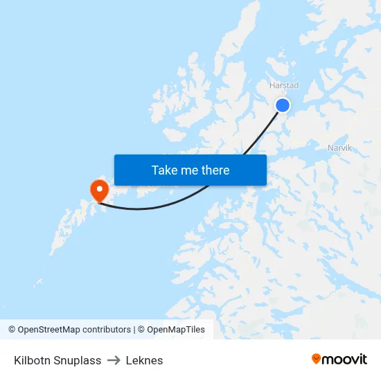 Kilbotn Snuplass to Leknes map