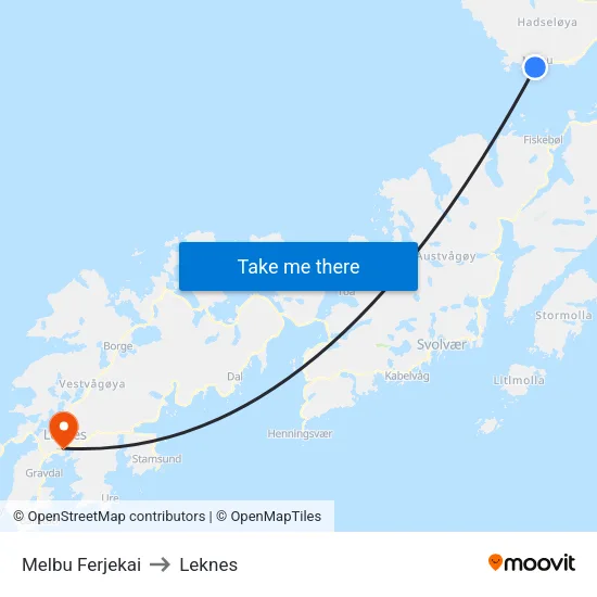 Melbu Ferjekai to Leknes map