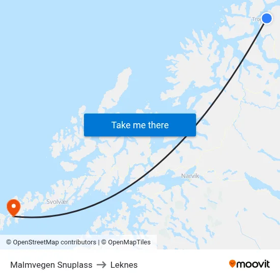 Malmvegen Snuplass to Leknes map