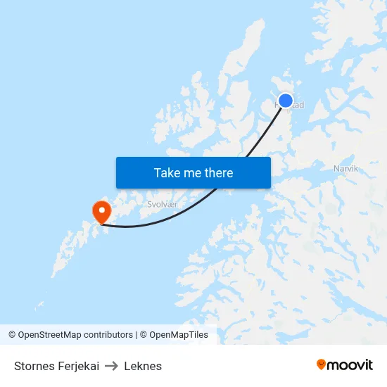 Stornes Ferjekai to Leknes map
