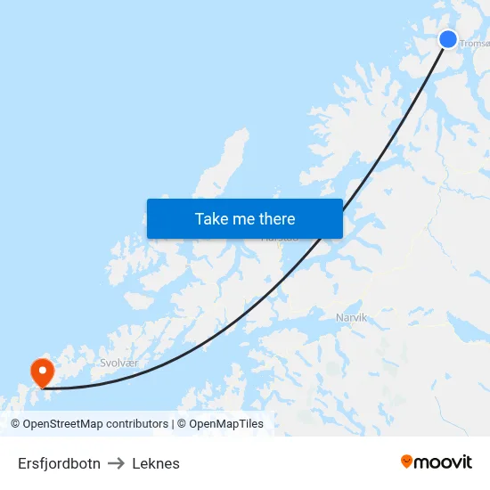 Ersfjordbotn to Leknes map