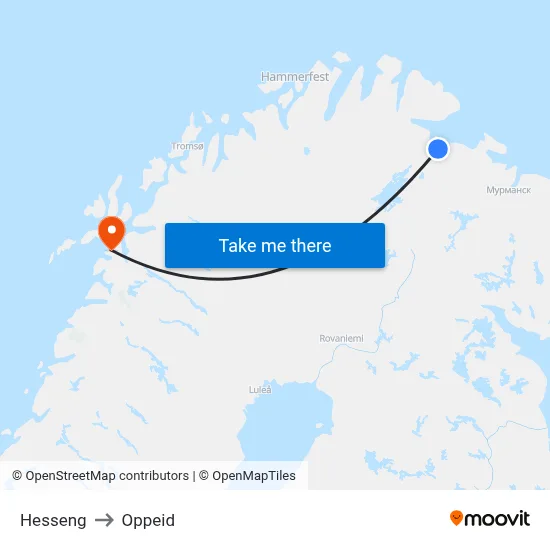 Hesseng to Oppeid map