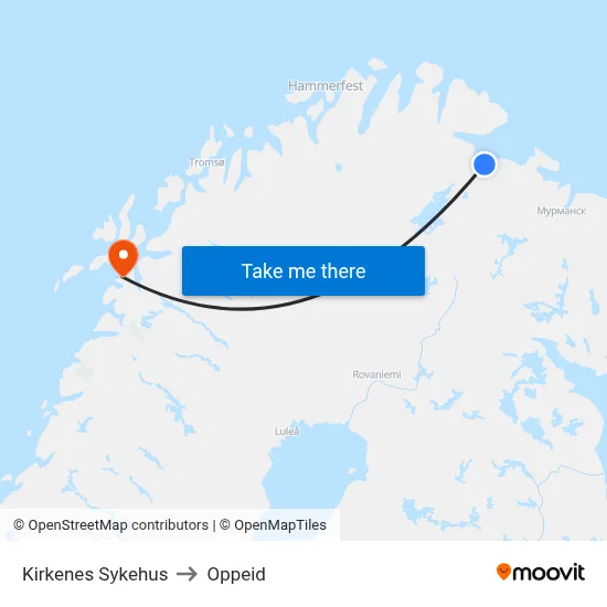 Kirkenes Sykehus to Oppeid map