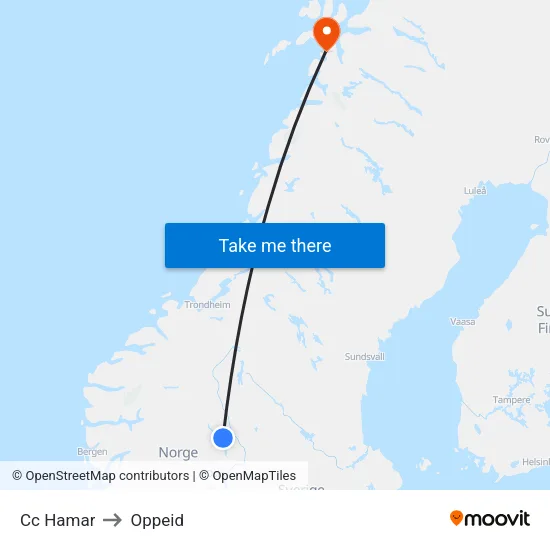 Cc Hamar to Oppeid map
