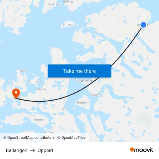 Ballangen to Oppeid map