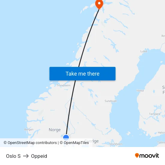Oslo S to Oppeid map