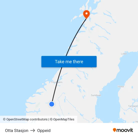Otta Stasjon to Oppeid map