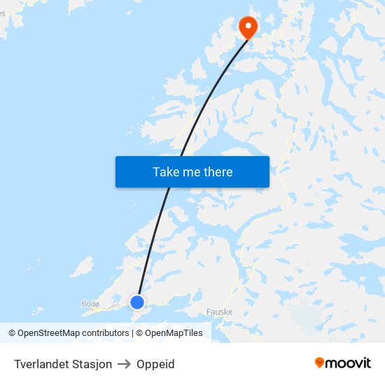 Tverlandet Stasjon to Oppeid map