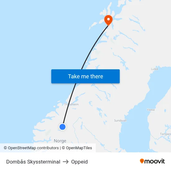 Dombås Skyssterminal to Oppeid map