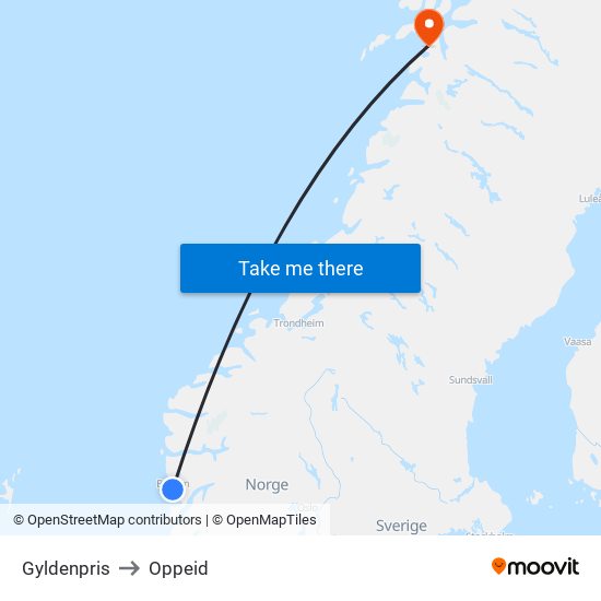 Gyldenpris to Oppeid map