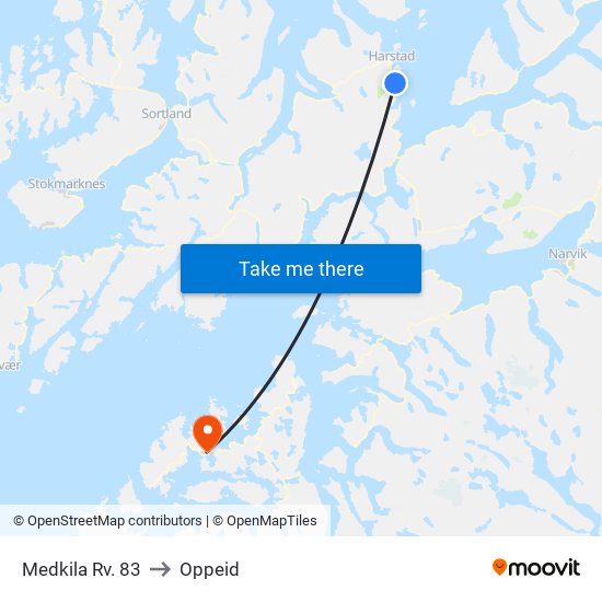 Medkila Rv. 83 to Oppeid map