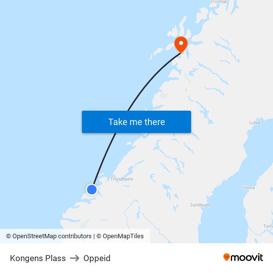 Kongens Plass to Oppeid map