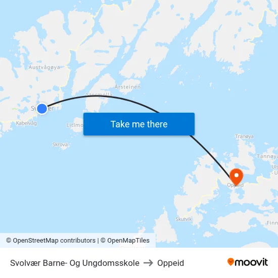 Svolvær Barne- Og Ungdomsskole to Oppeid map