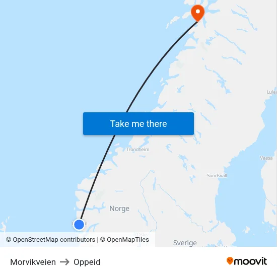 Morvikveien to Oppeid map
