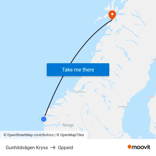 Gunhildvågen Kryss to Oppeid map
