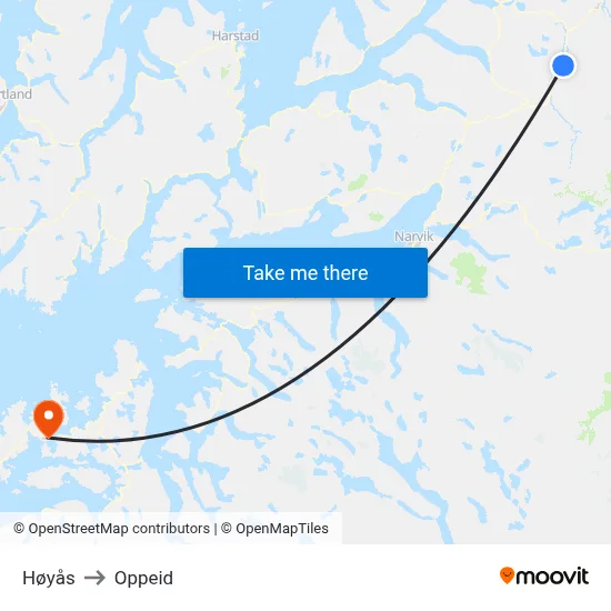 Høyås to Oppeid map