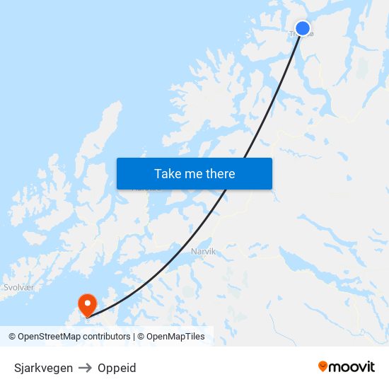 Sjarkvegen to Oppeid map