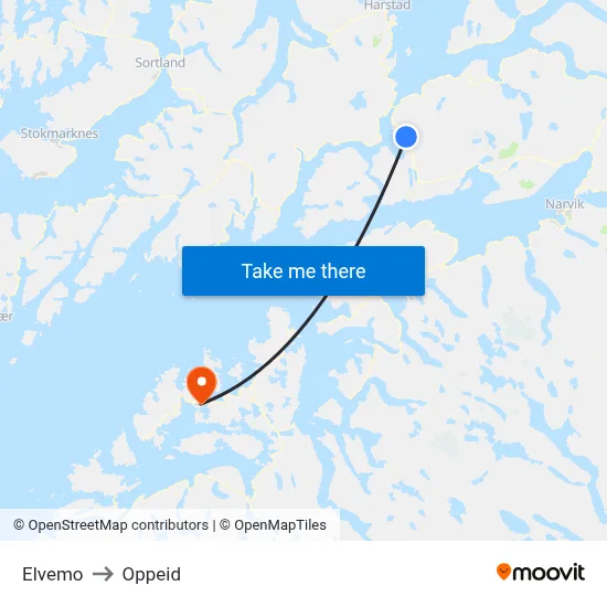Elvemo to Oppeid map