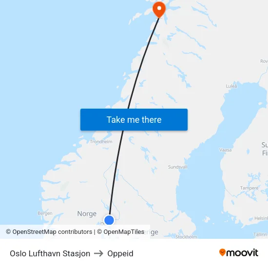 Oslo Lufthavn Stasjon to Oppeid map