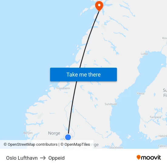 Oslo Lufthavn to Oppeid map