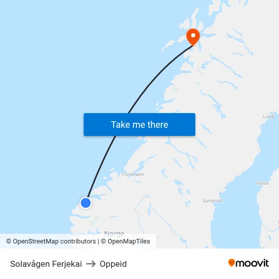 Solavågen Ferjekai to Oppeid map
