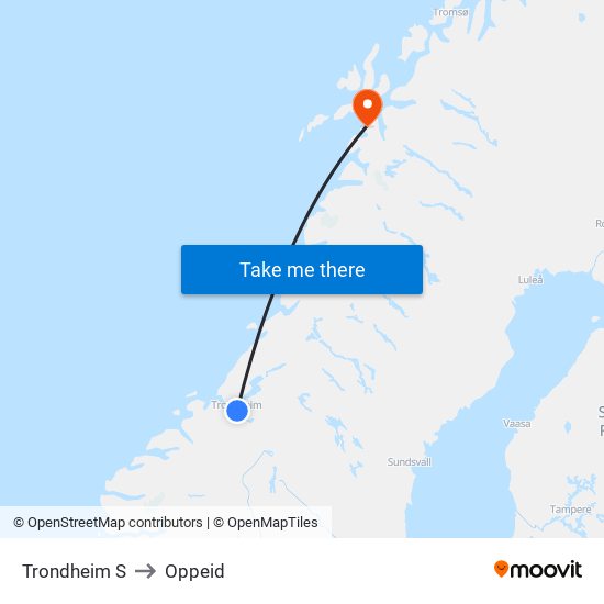 Trondheim S to Oppeid map