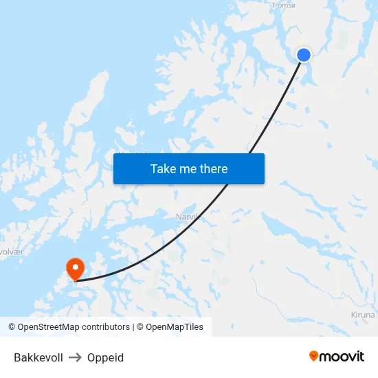 Bakkevoll to Oppeid map