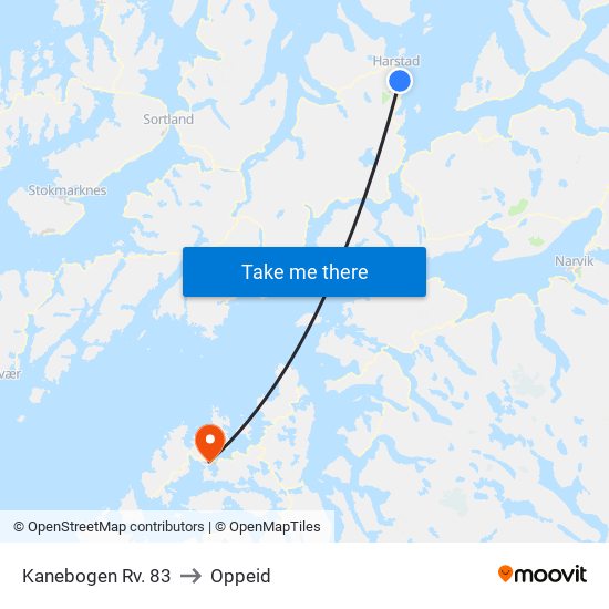 Kanebogen Rv. 83 to Oppeid map