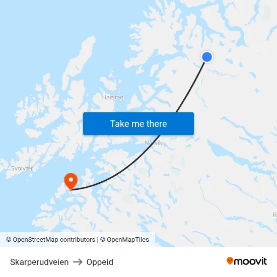 Skarperudveien to Oppeid map